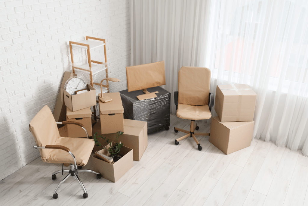office supplies wrapped and ready to move